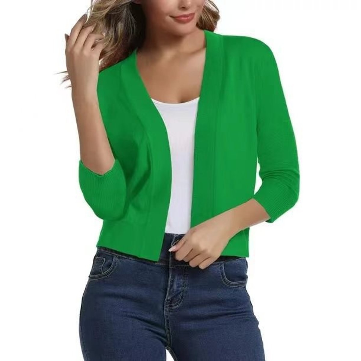 Women's Cropped Open-Front Knit Cardigan