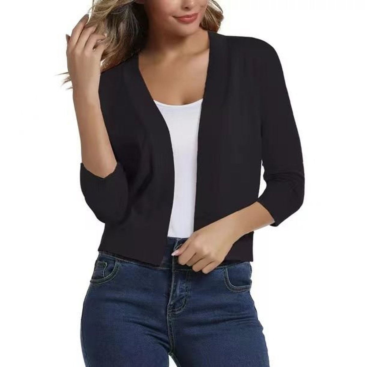 Women's Cropped Open-Front Knit Cardigan