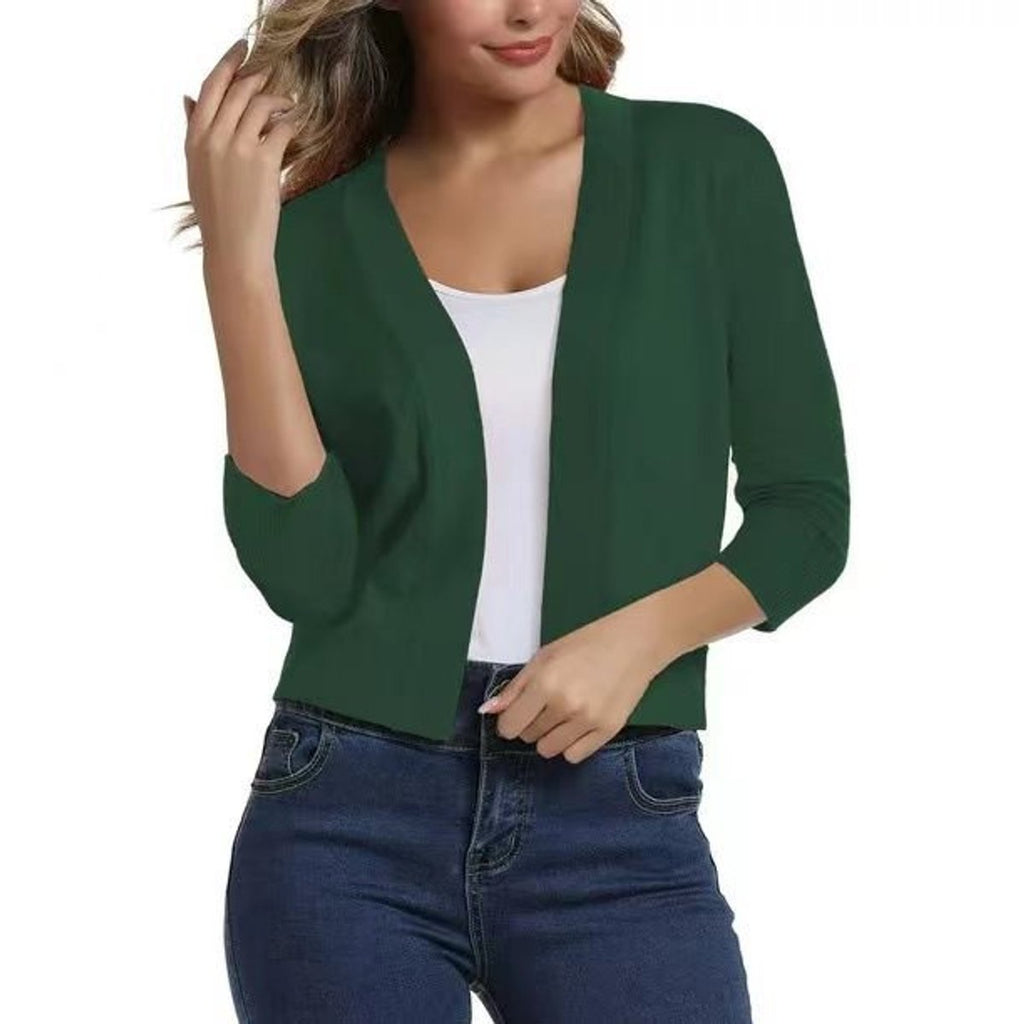 Women's Cropped Open-Front Knit Cardigan