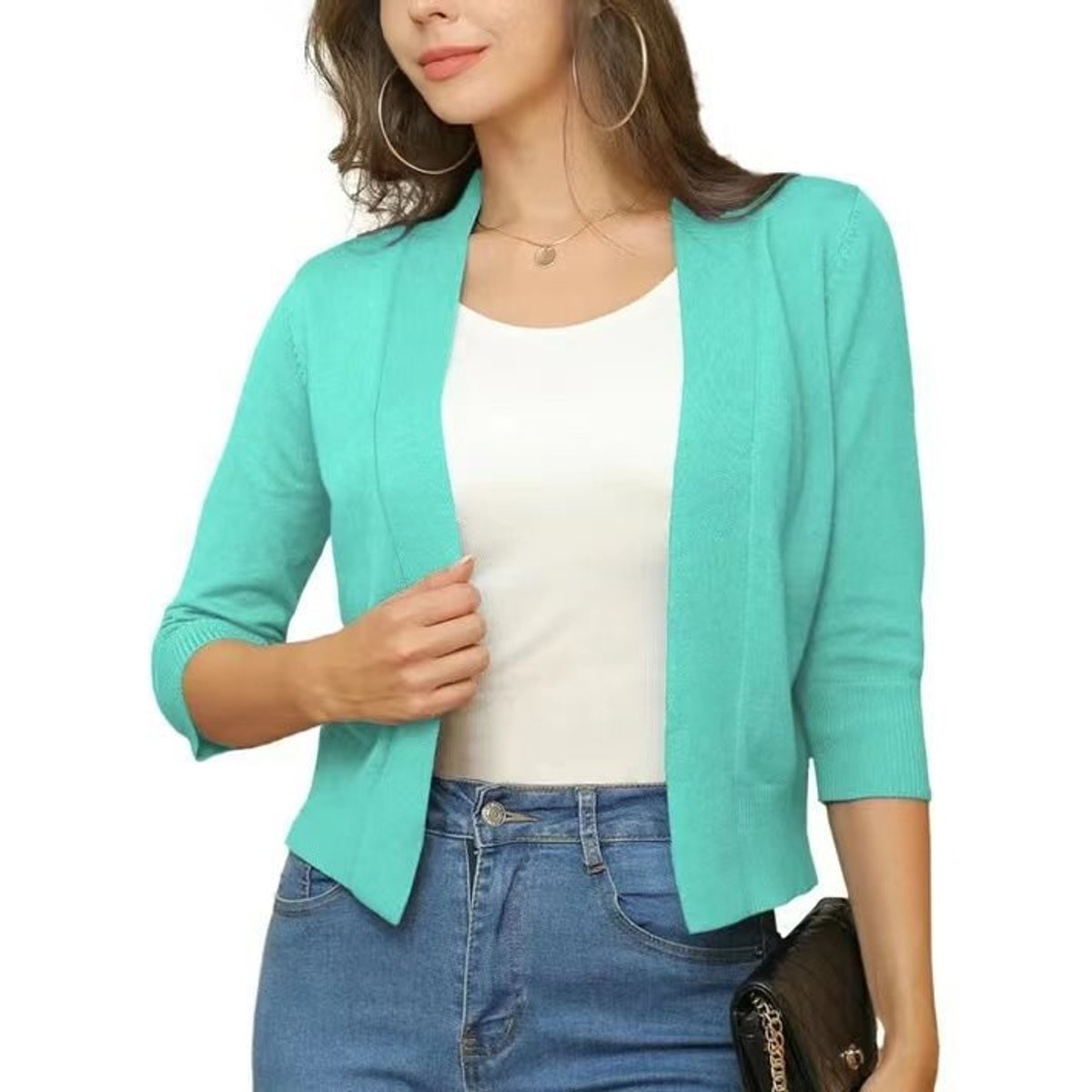 Women's Cropped Open-Front Knit Cardigan