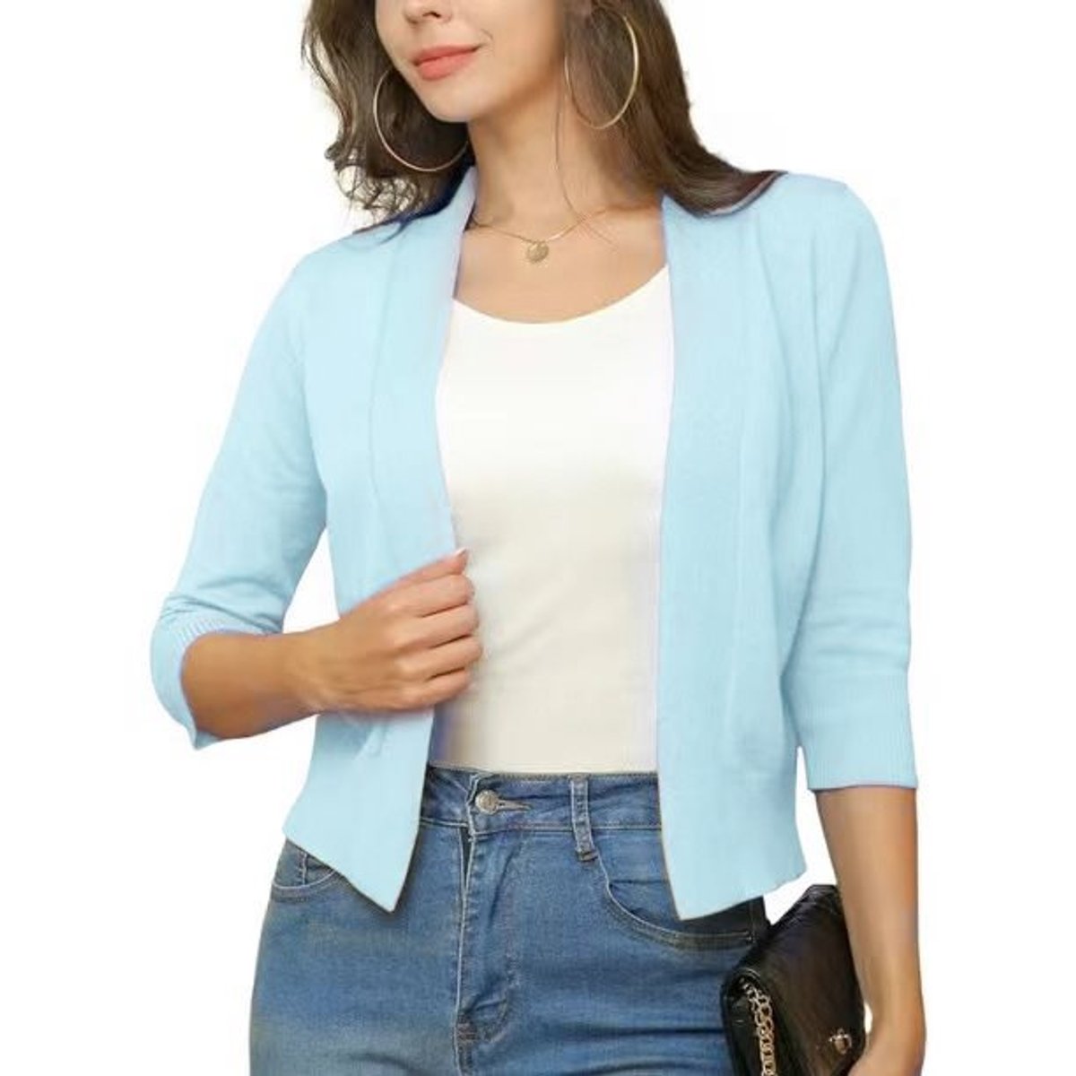 Women's Cropped Open-Front Knit Cardigan