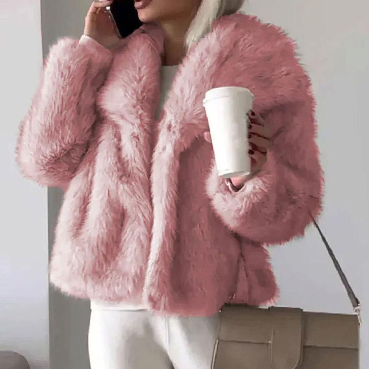Women's Cropped Open-Front Faux Fur Jacket