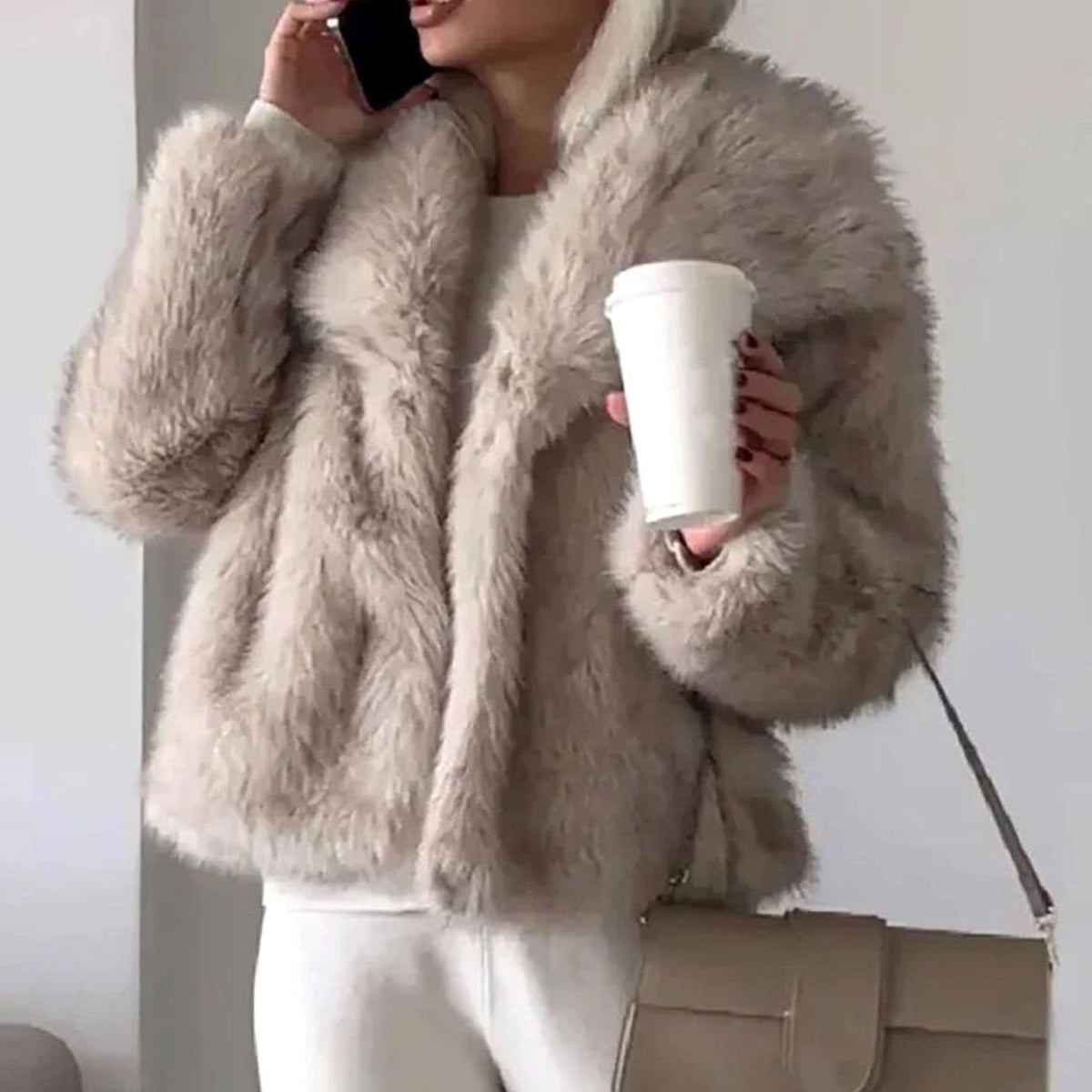Women's Cropped Open-Front Faux Fur Jacket