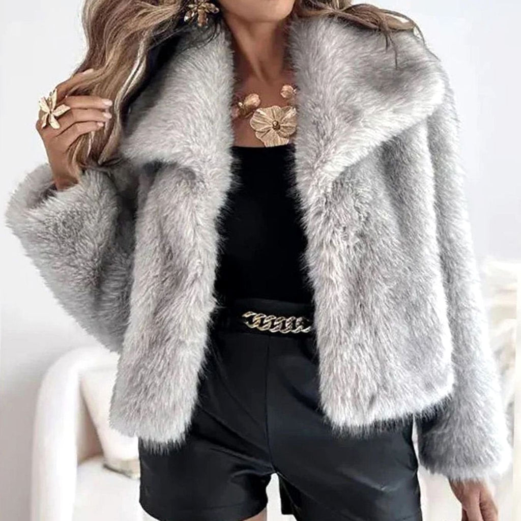 Women's Cropped Open-Front Faux Fur Jacket
