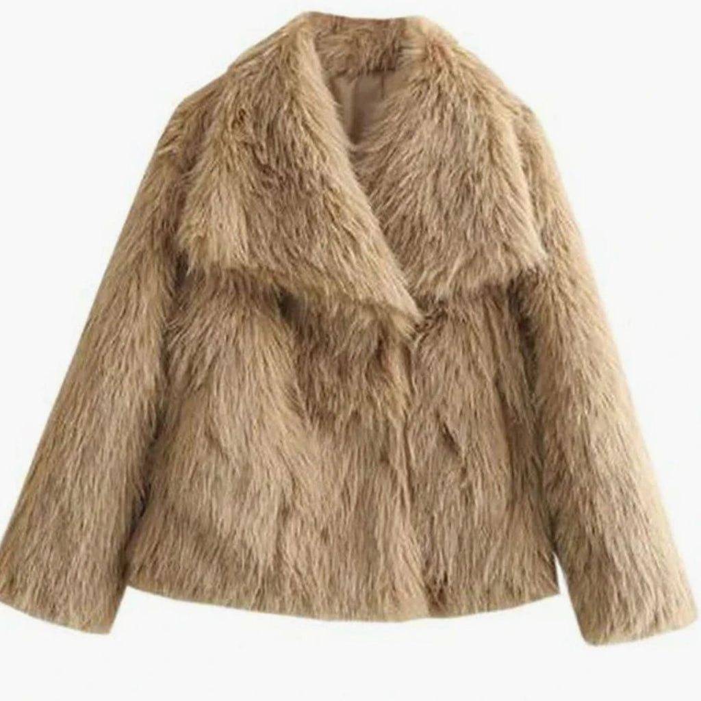 Women's Cropped Open-Front Faux Fur Jacket