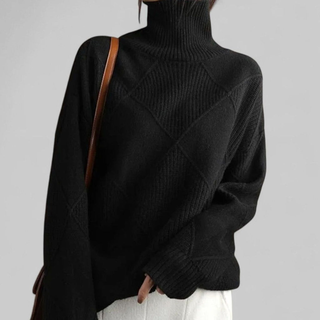 Women's Oversized Argyle Polo Neck Pullover