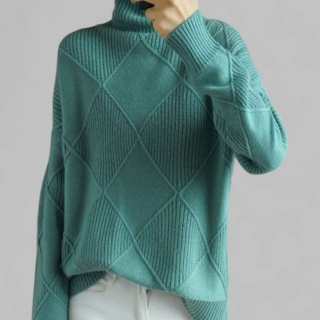 Women's Oversized Argyle Polo Neck Pullover