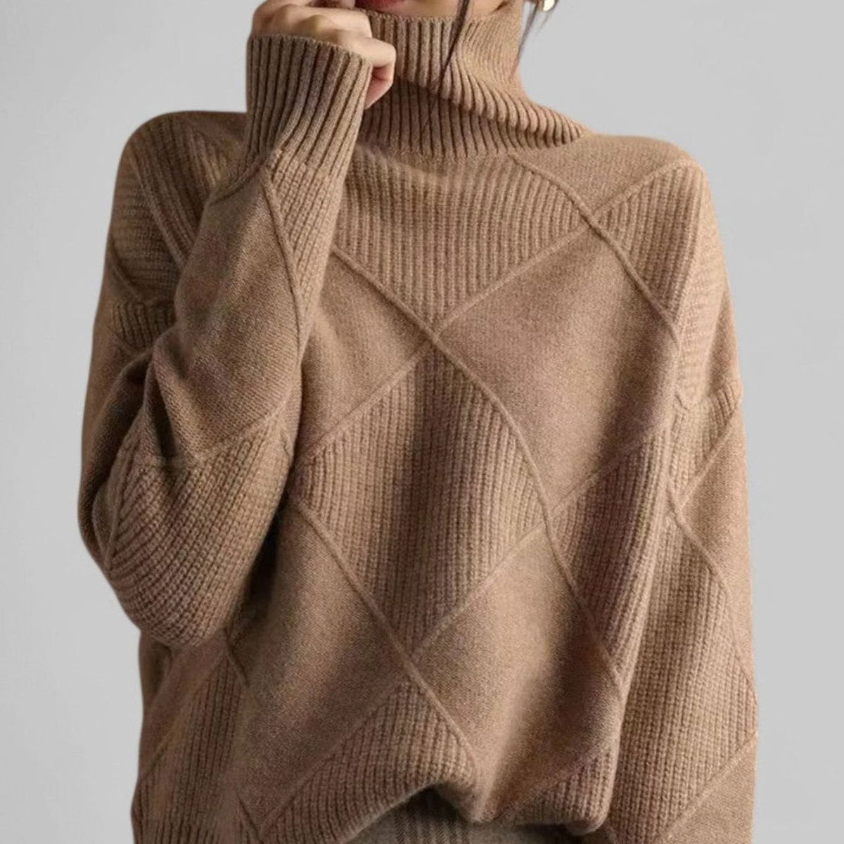 Women's Oversized Argyle Polo Neck Pullover
