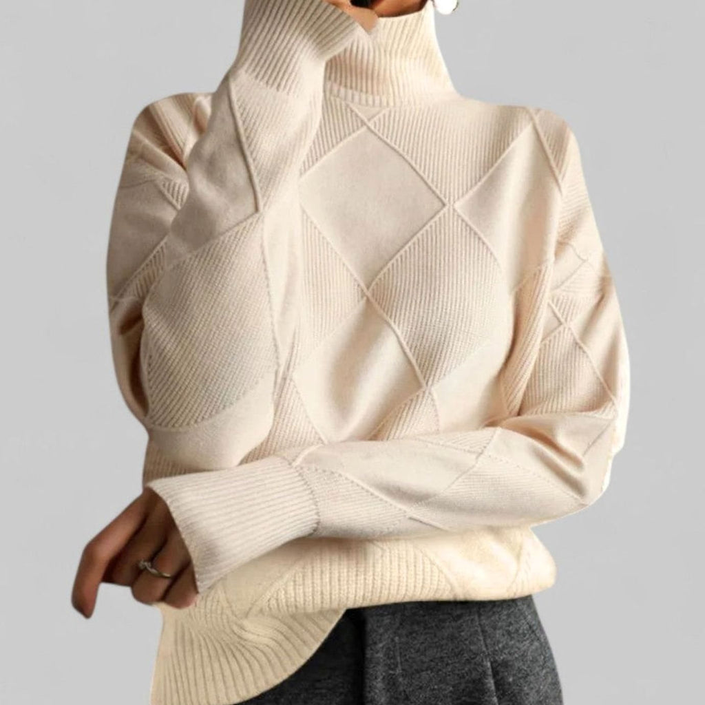 Women's Oversized Argyle Polo Neck Pullover
