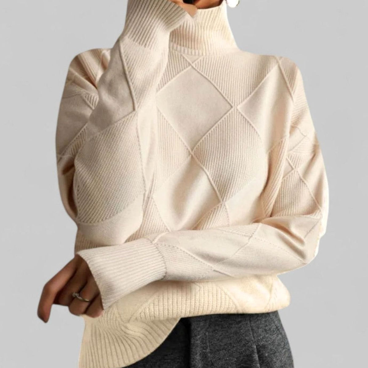 Women's Oversized Argyle Polo Neck Pullover