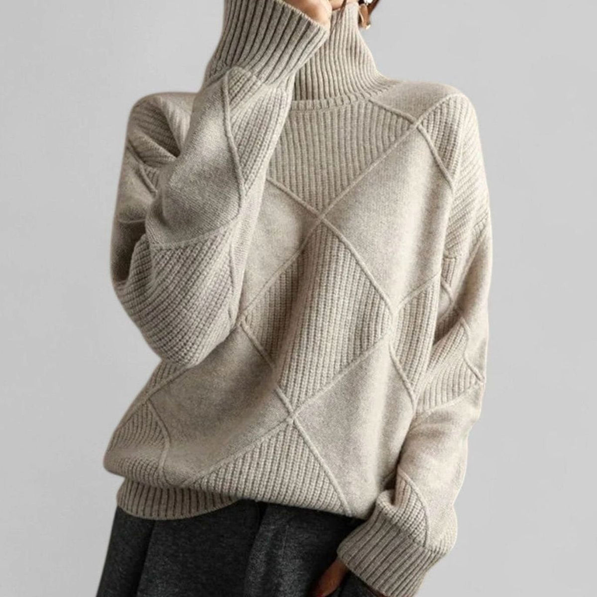 Women's Oversized Argyle Polo Neck Pullover