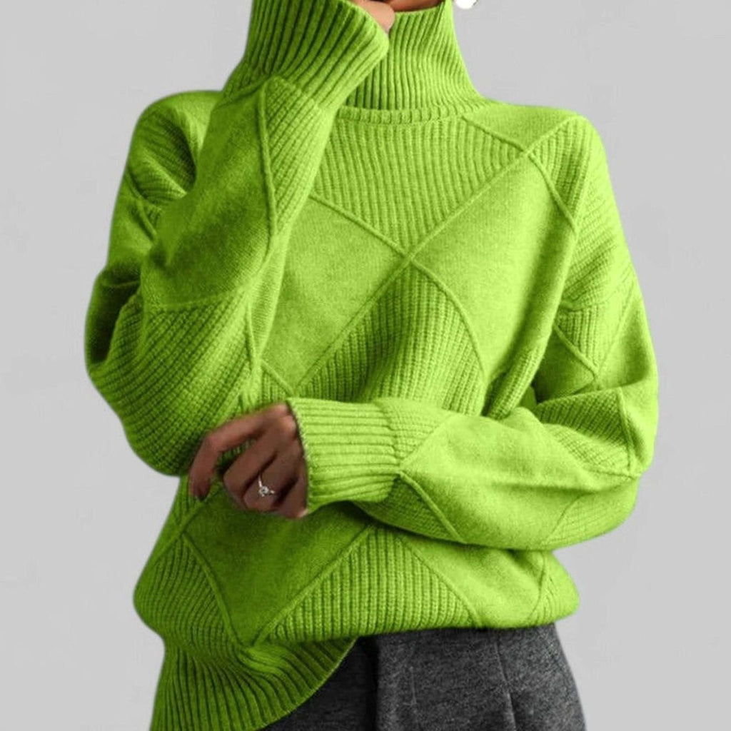 Women's Oversized Argyle Polo Neck Pullover