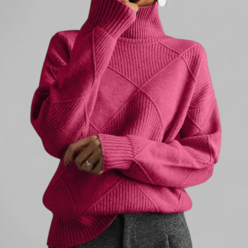 Women's Oversized Argyle Polo Neck Pullover