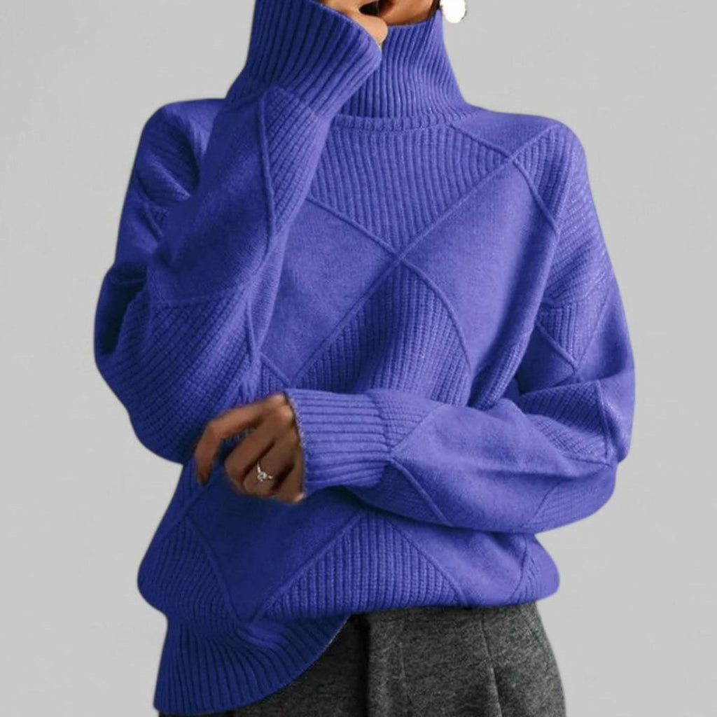 Women's Oversized Argyle Polo Neck Pullover