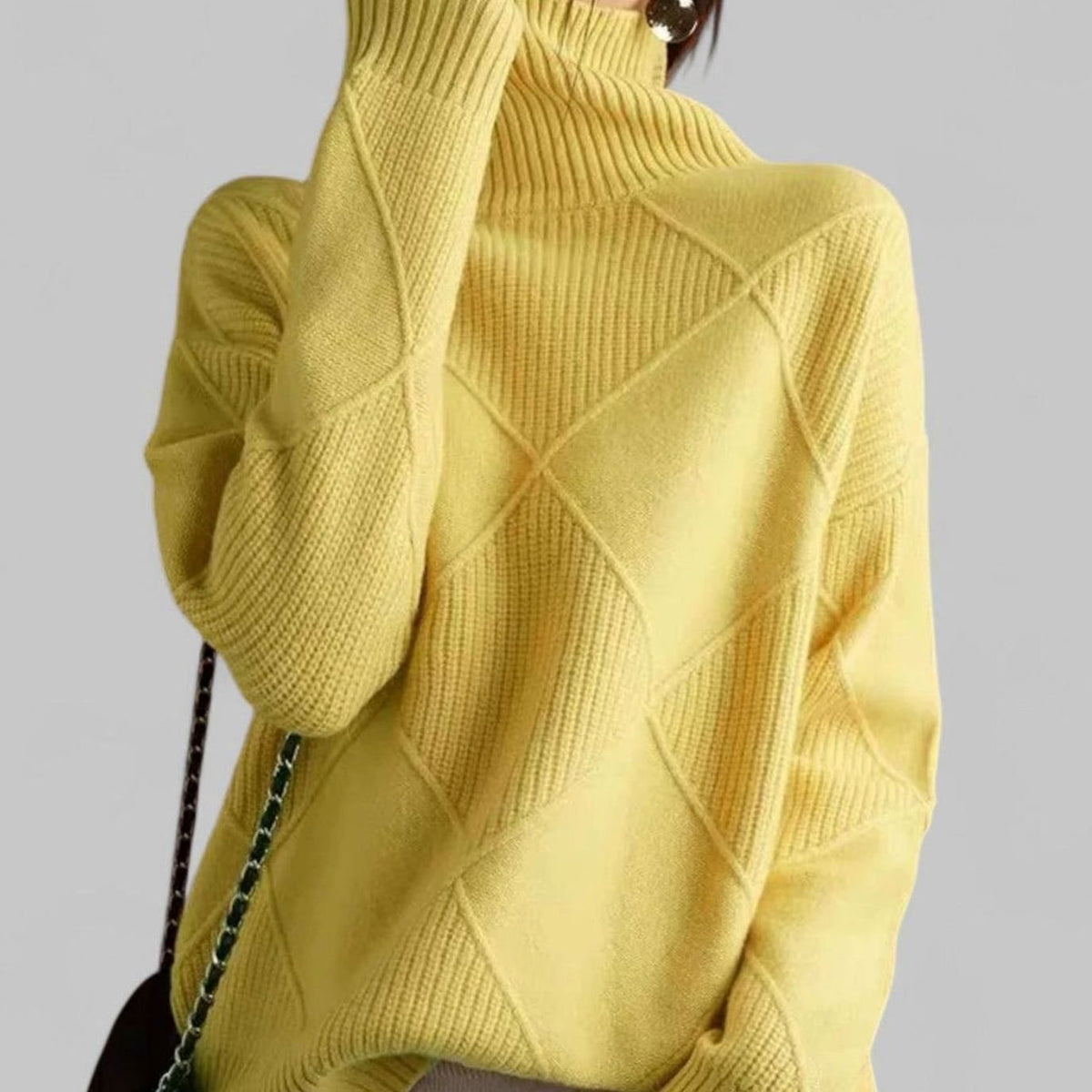 Women's Oversized Argyle Polo Neck Pullover
