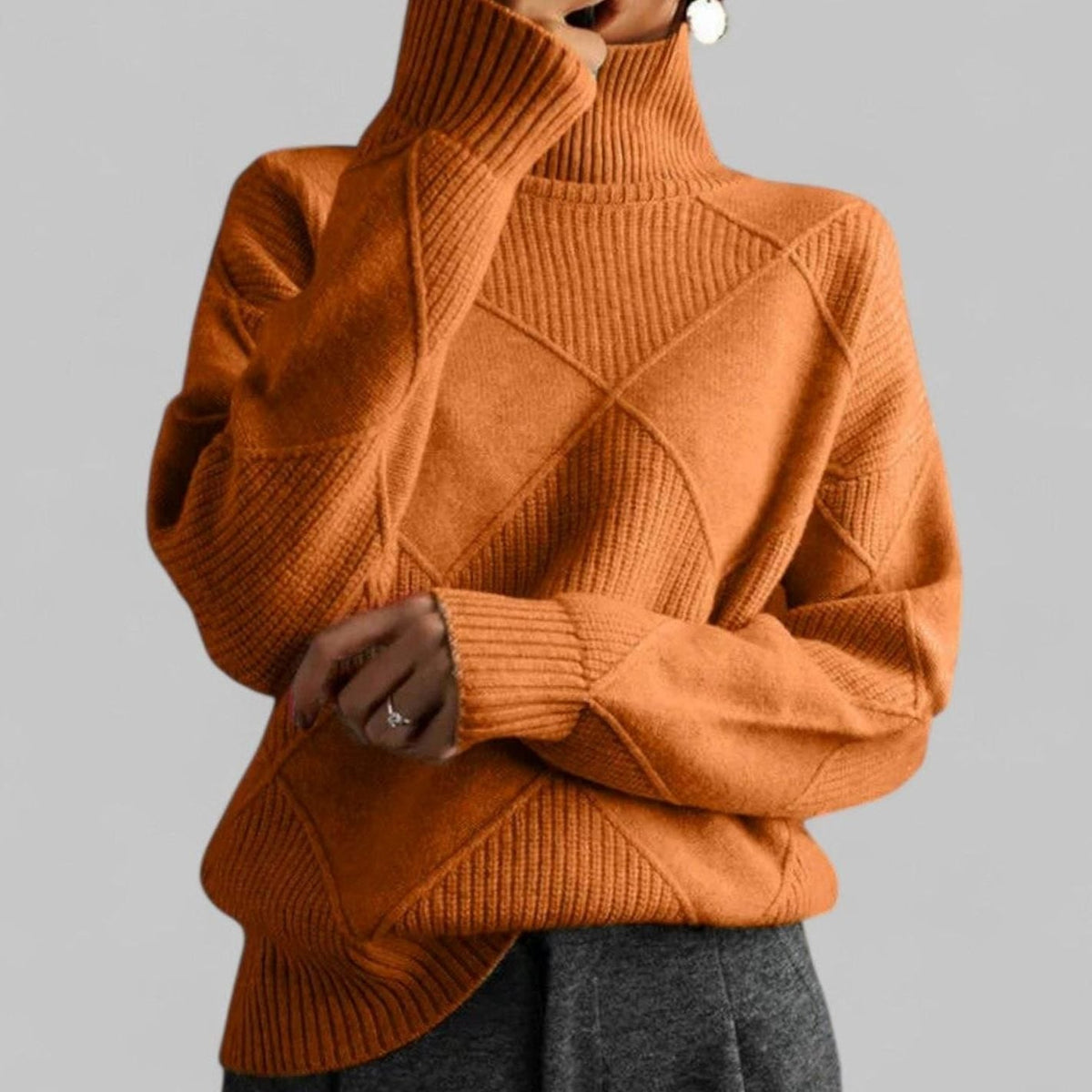 Women's Oversized Argyle Polo Neck Pullover