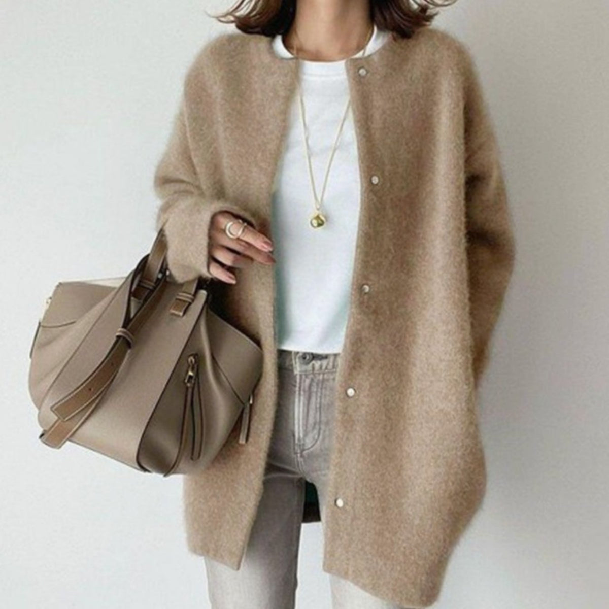 Women's Oversized Fuzzy Knit Button-Through Cardigan