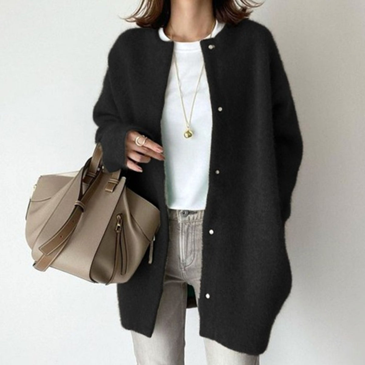 Women's Oversized Fuzzy Knit Button-Through Cardigan