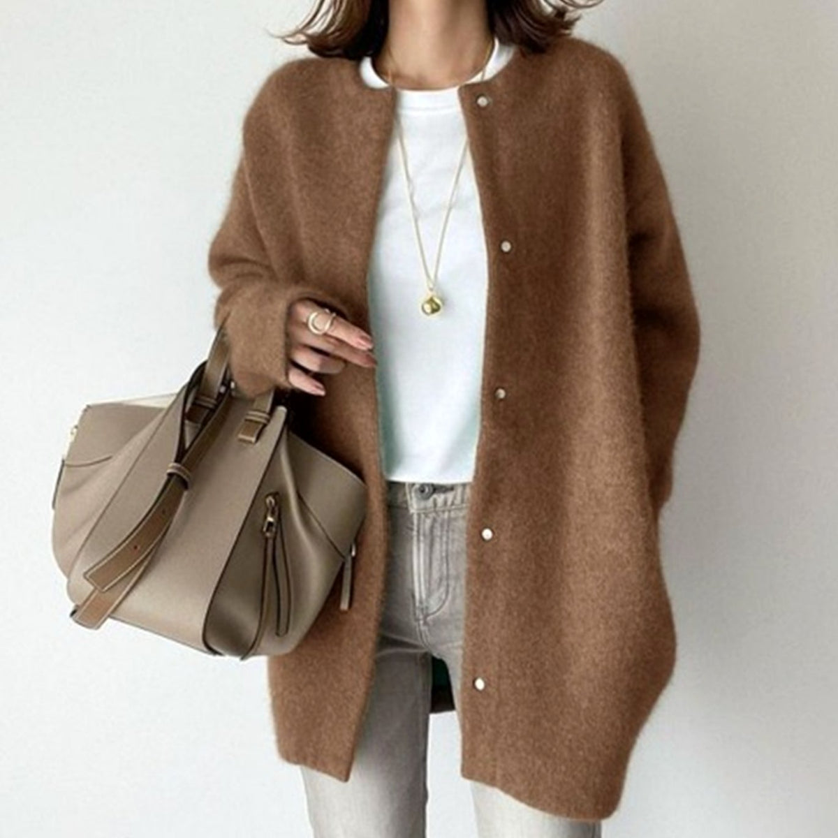 Women's Oversized Fuzzy Knit Button-Through Cardigan