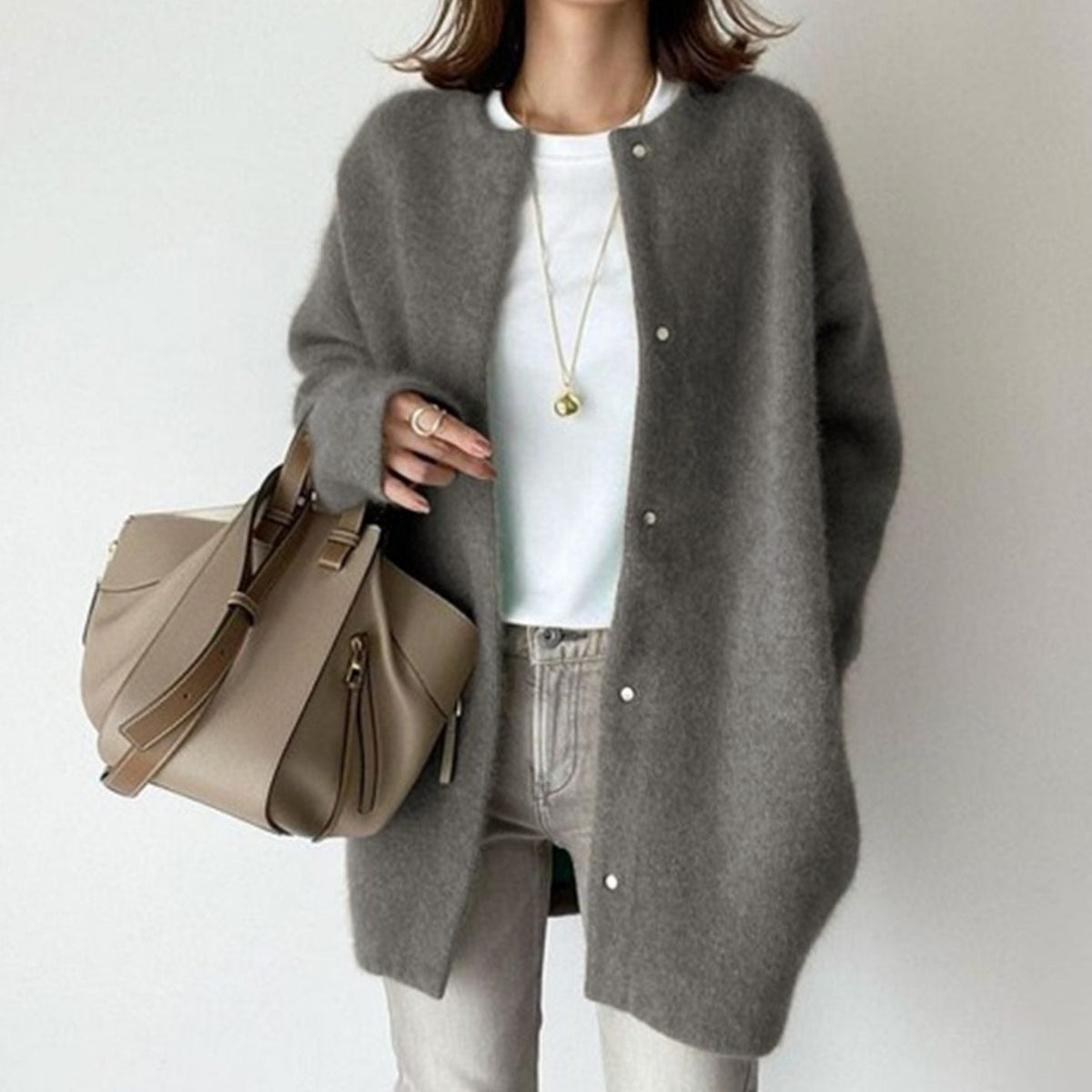 Women's Oversized Fuzzy Knit Button-Through Cardigan