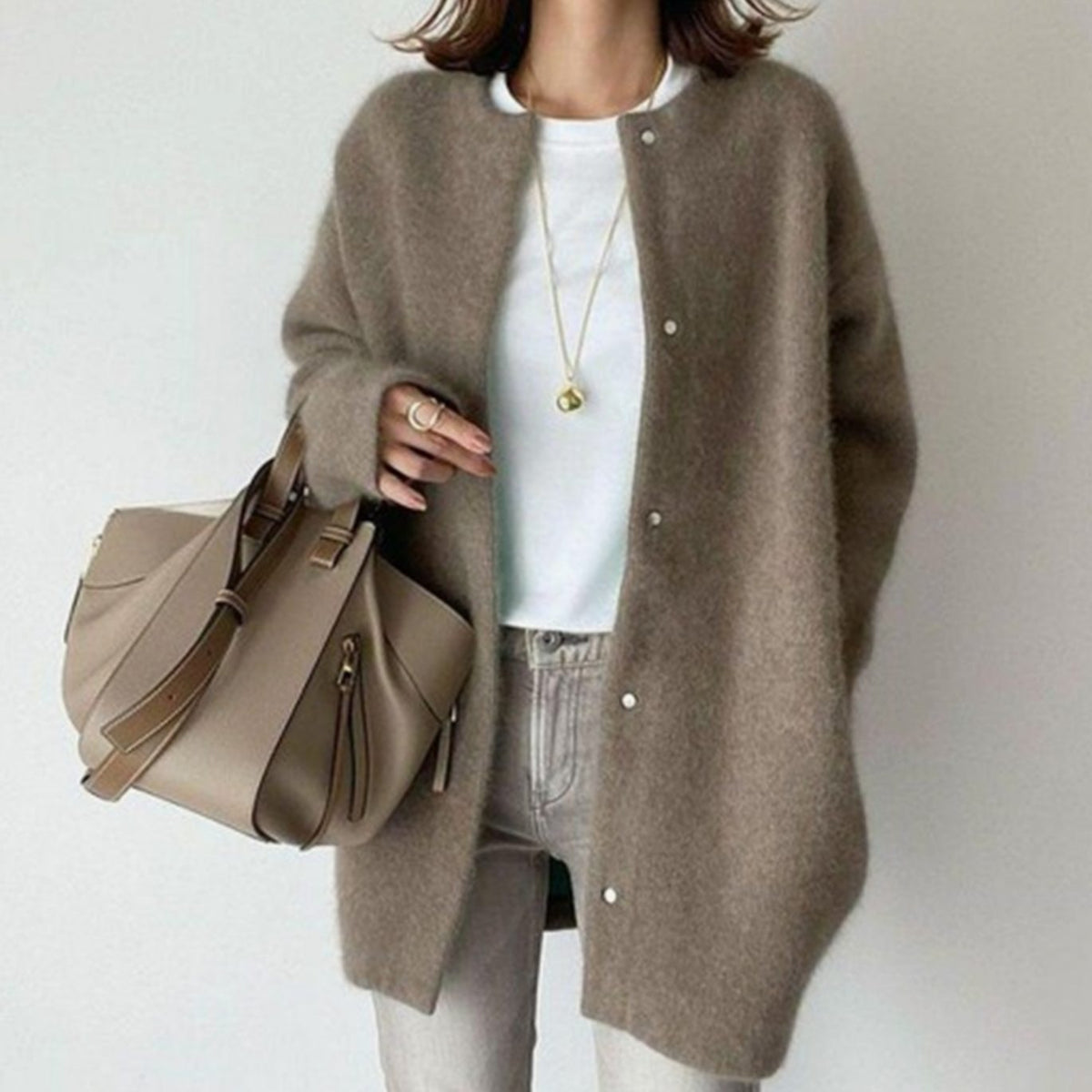 Women's Oversized Fuzzy Knit Button-Through Cardigan