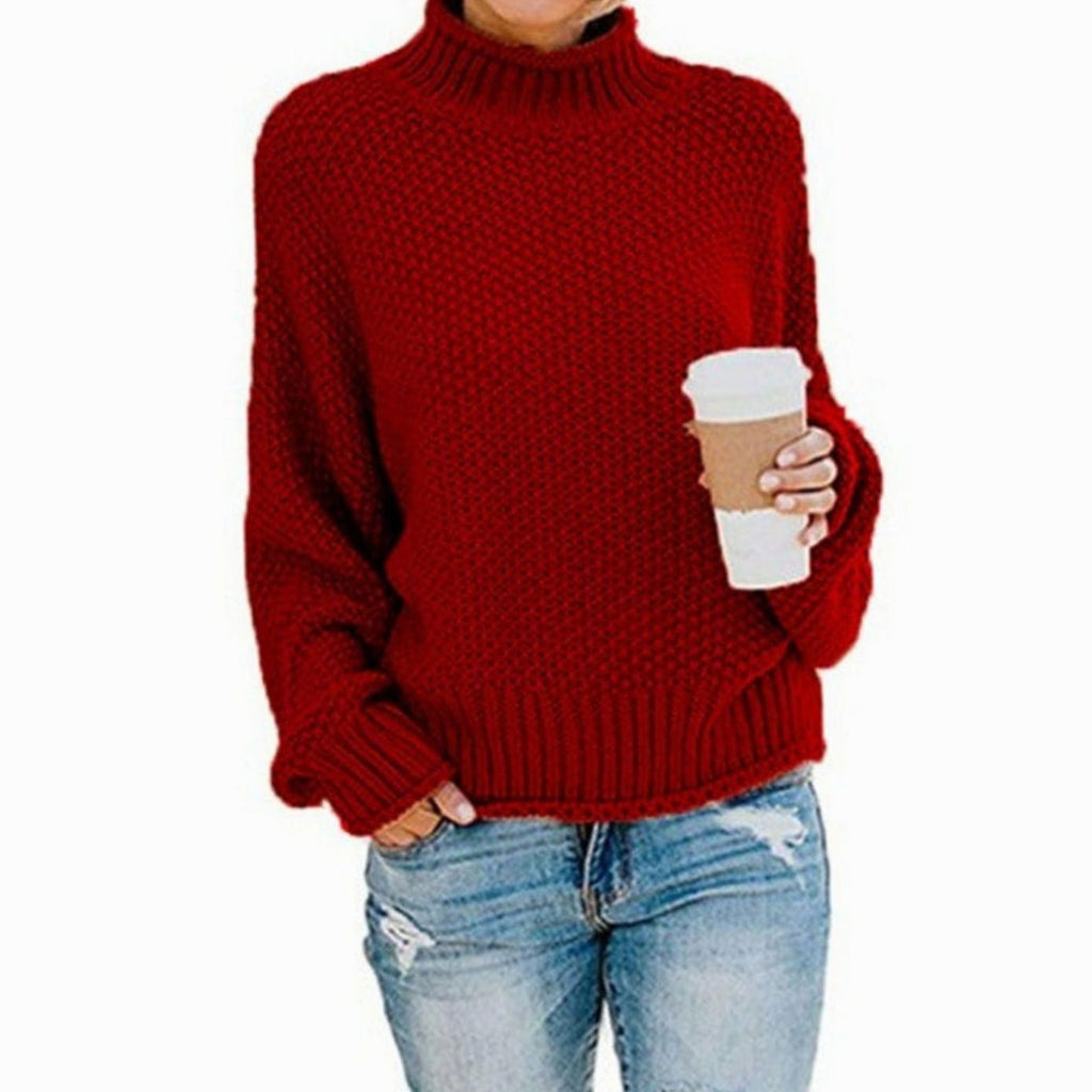 Women's Chunky Knit Oversized Polo Neck Pullover