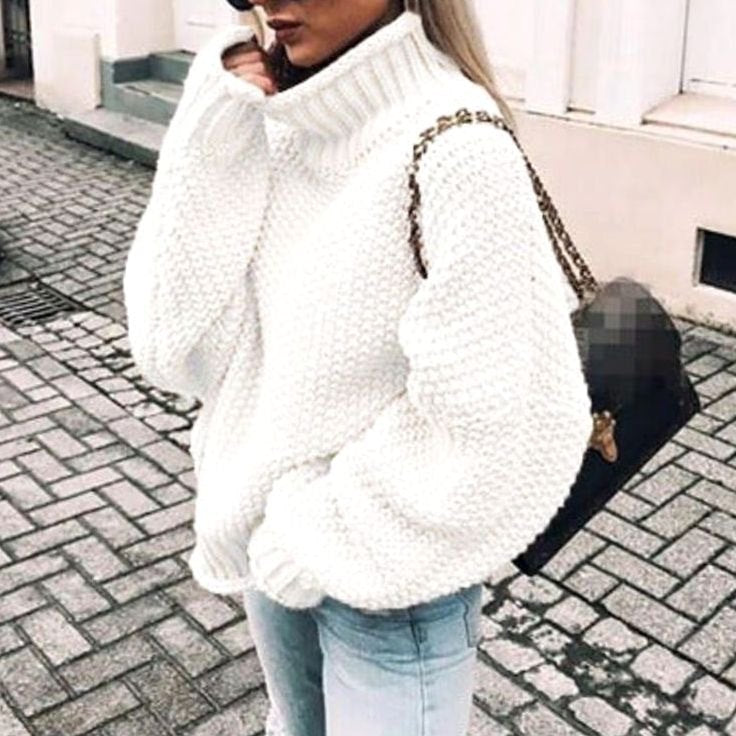 Women's Chunky Knit Oversized Polo Neck Pullover