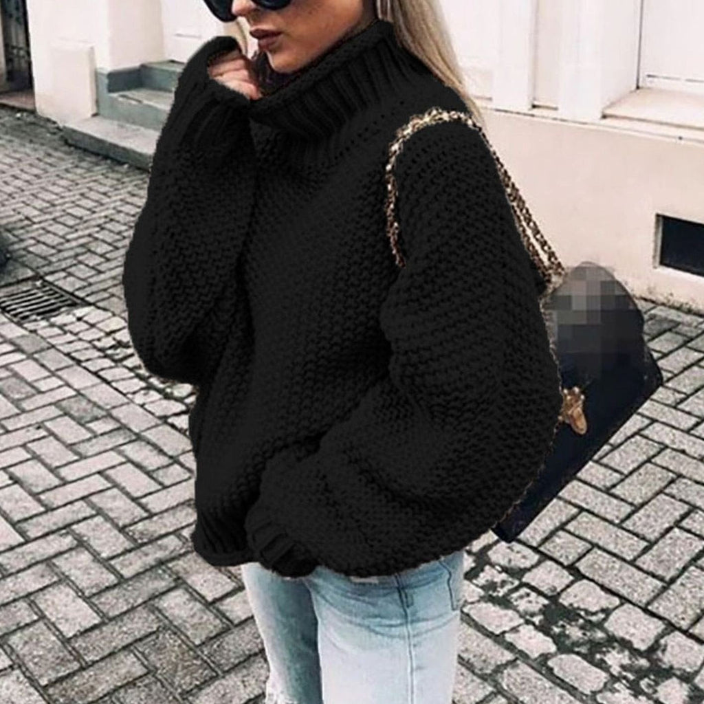 Women's Chunky Knit Oversized Polo Neck Pullover