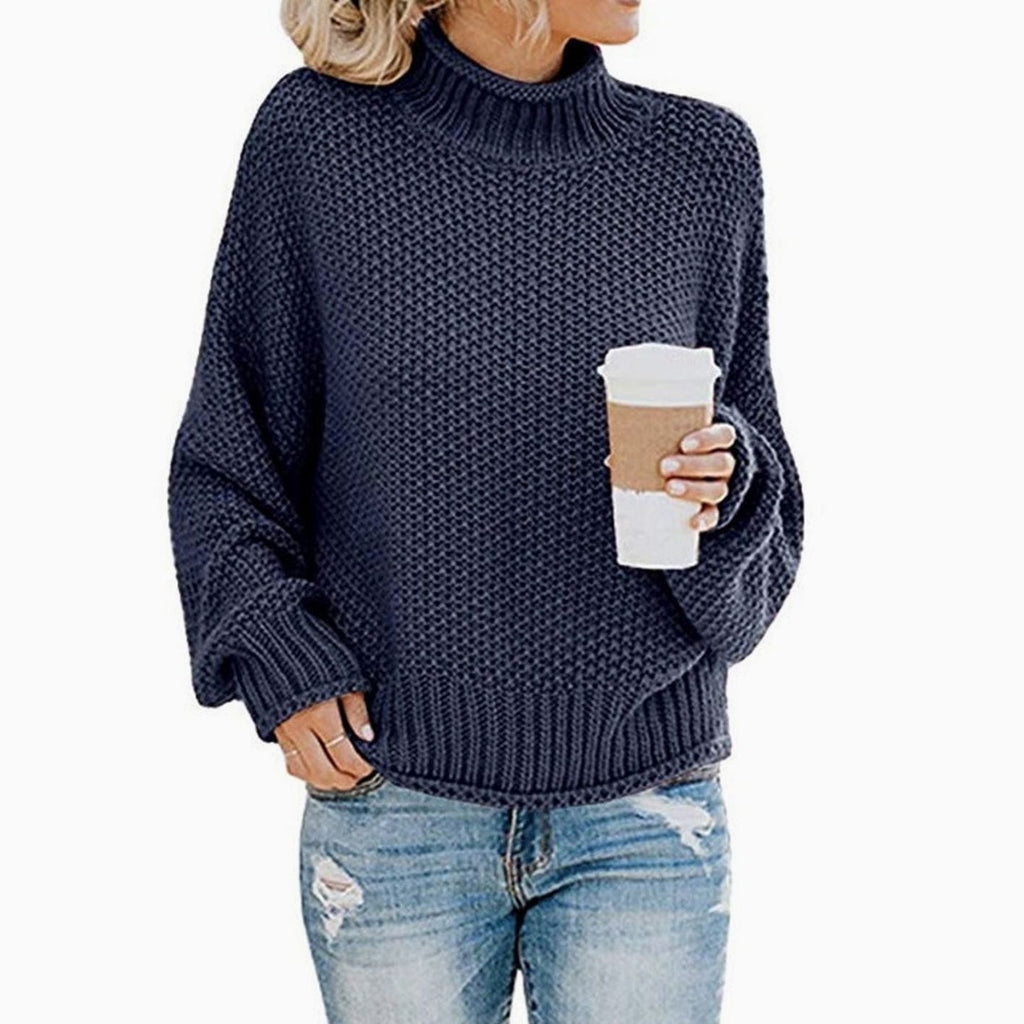 Women's Chunky Knit Oversized Polo Neck Pullover