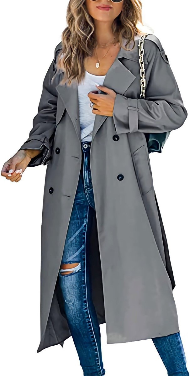 Women's Longline Double-Breasted Belted Trench