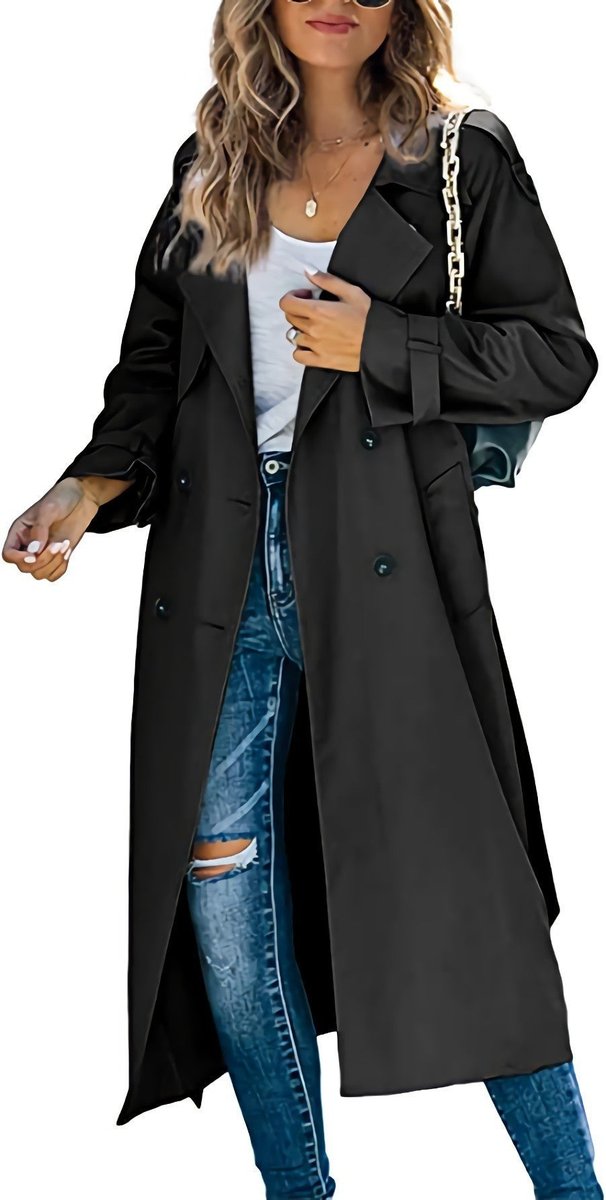 Women's Longline Double-Breasted Belted Trench