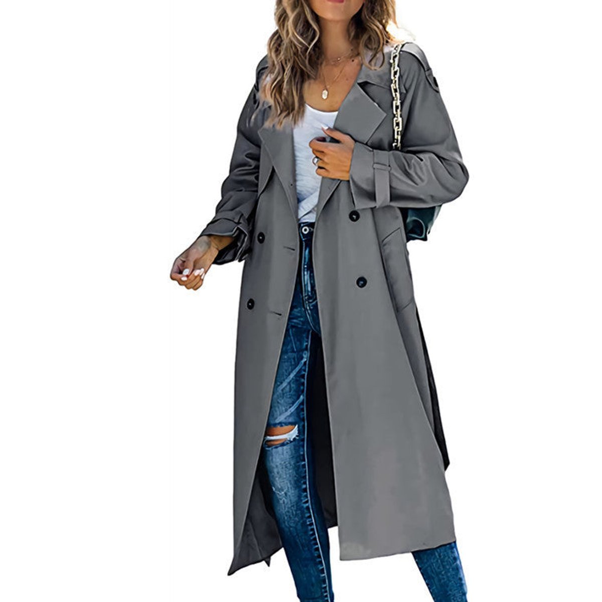 Women's Longline Double-Breasted Belted Trench