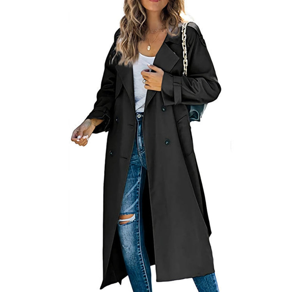 Women's Longline Double-Breasted Belted Trench