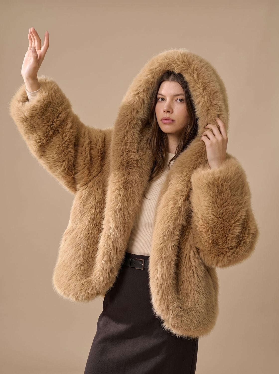 Women's Faux Fur Oversized Hooded Winter Topcoat