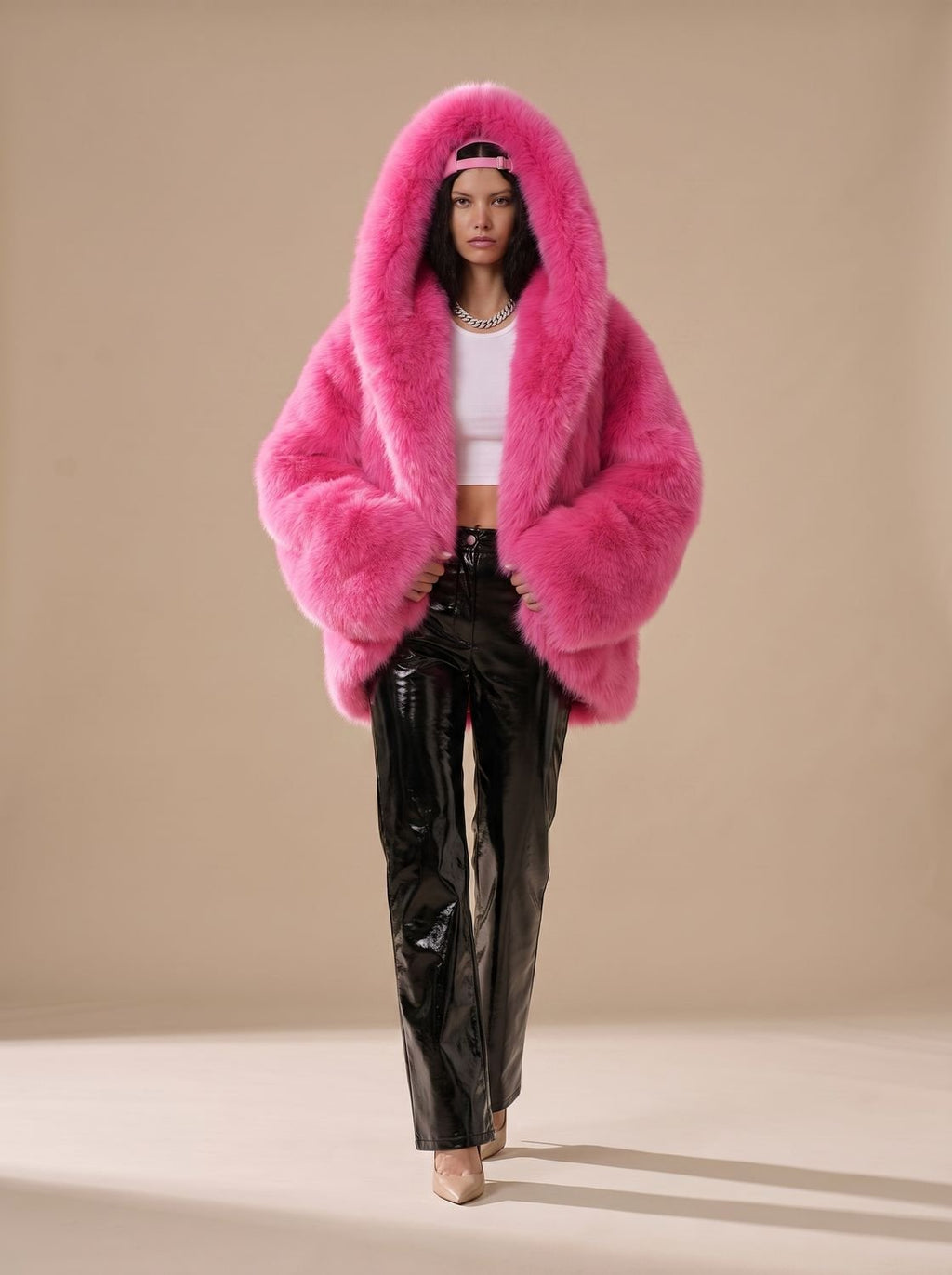 Women's Faux Fur Oversized Hooded Winter Topcoat