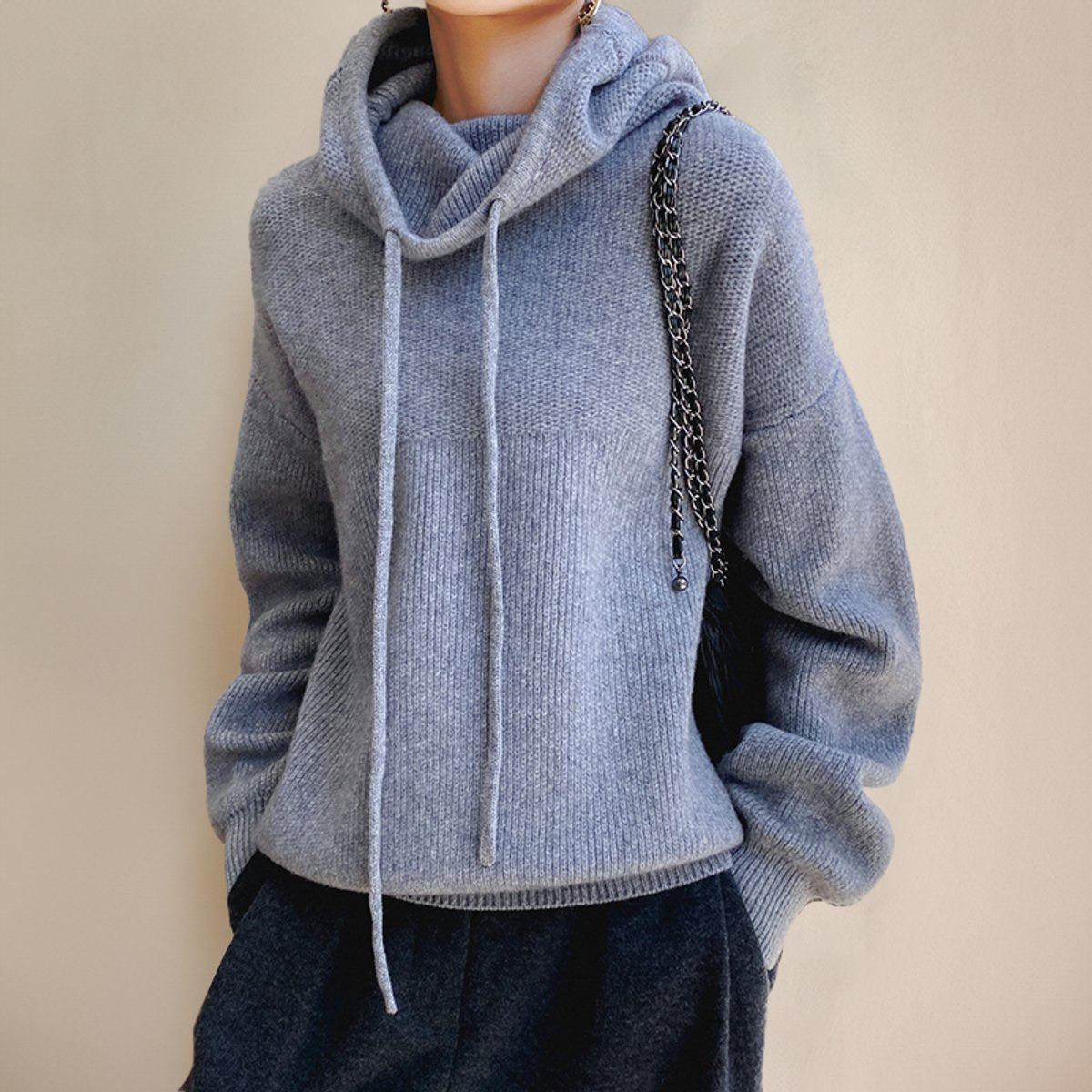 Women's Oversized Merino Hooded Polo Neck Jumper