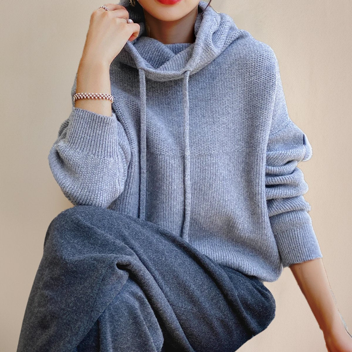 Women's Oversized Merino Hooded Polo Neck Jumper