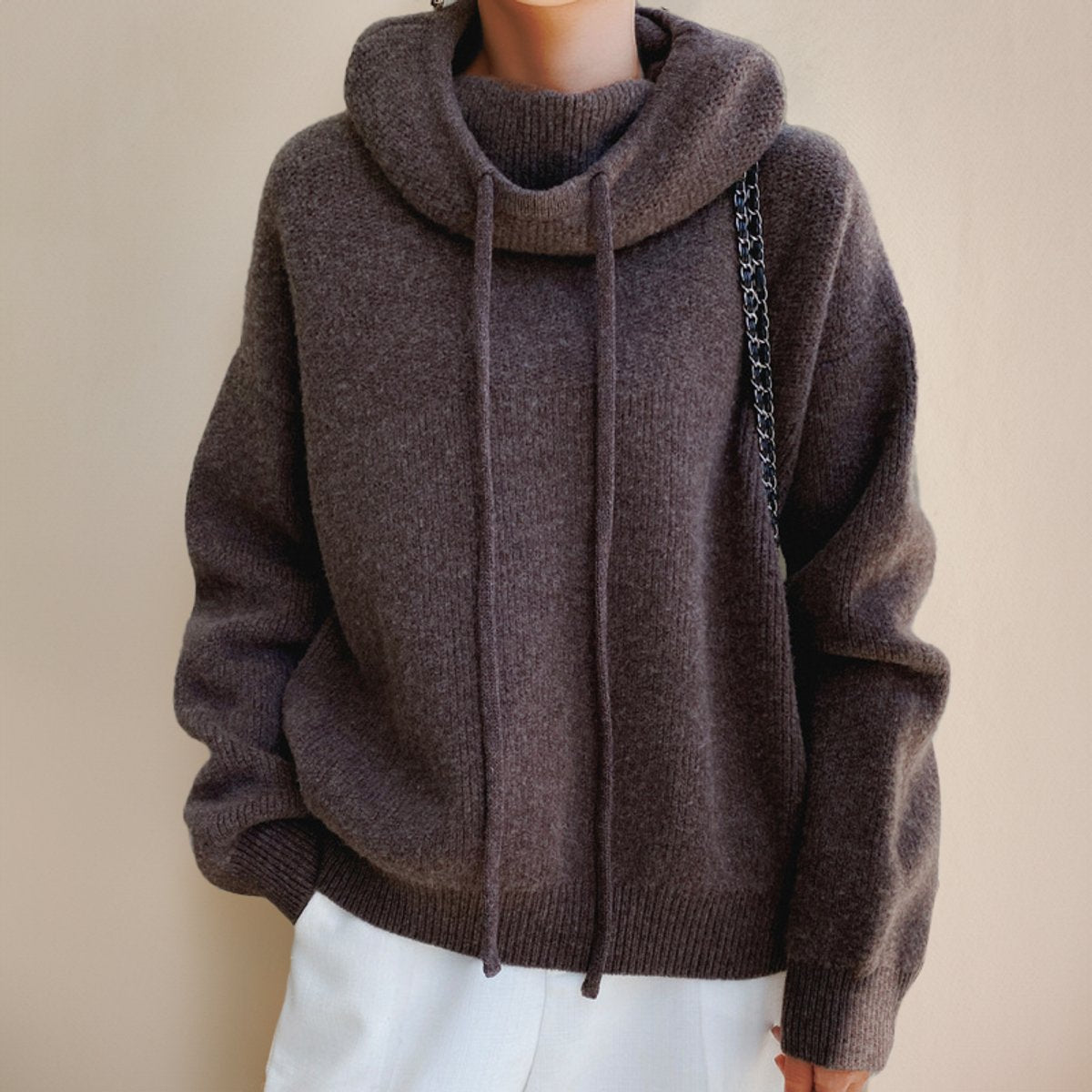 Women's Oversized Merino Hooded Polo Neck Jumper