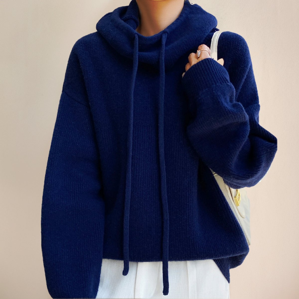 Women's Oversized Merino Hooded Polo Neck Jumper
