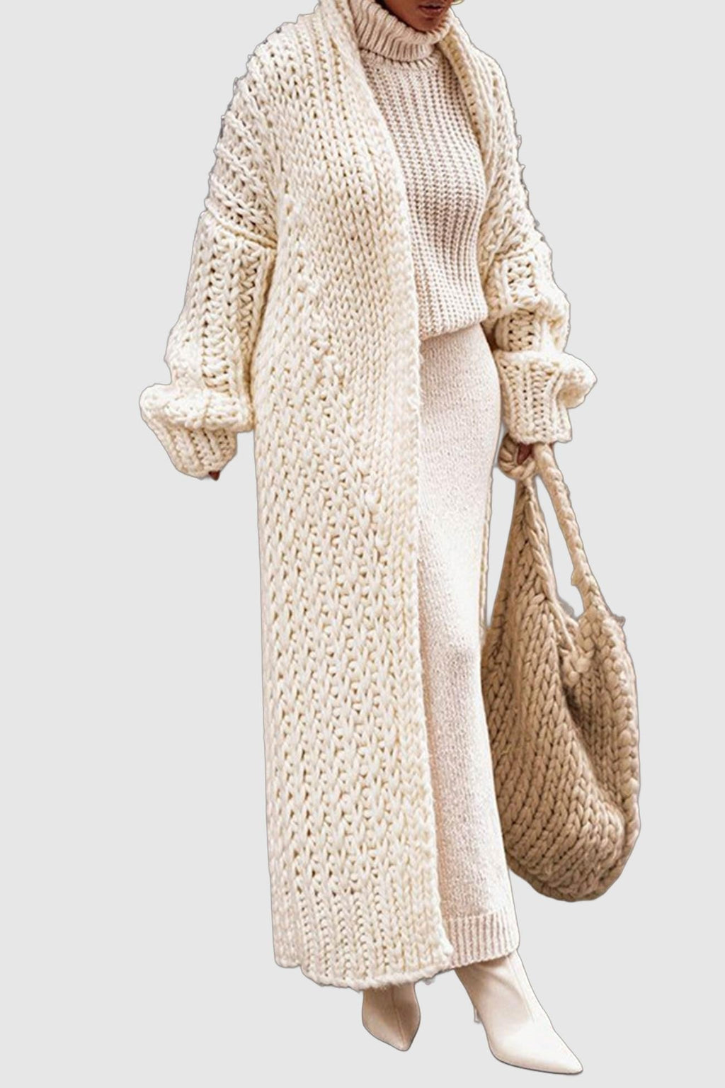 Women's Open-Front Chunky Longline Knit Cardigan