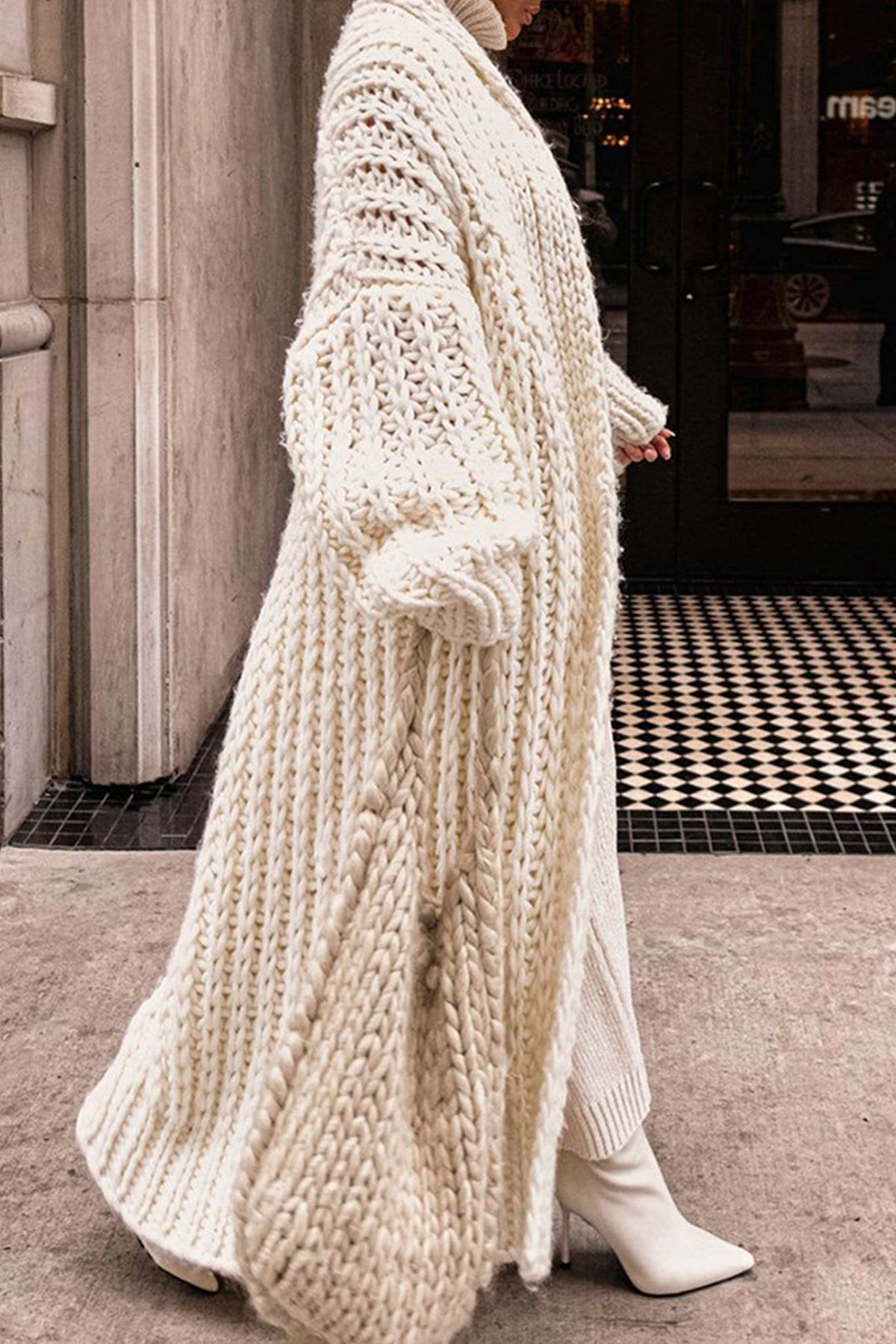 Women's Open-Front Chunky Longline Knit Cardigan