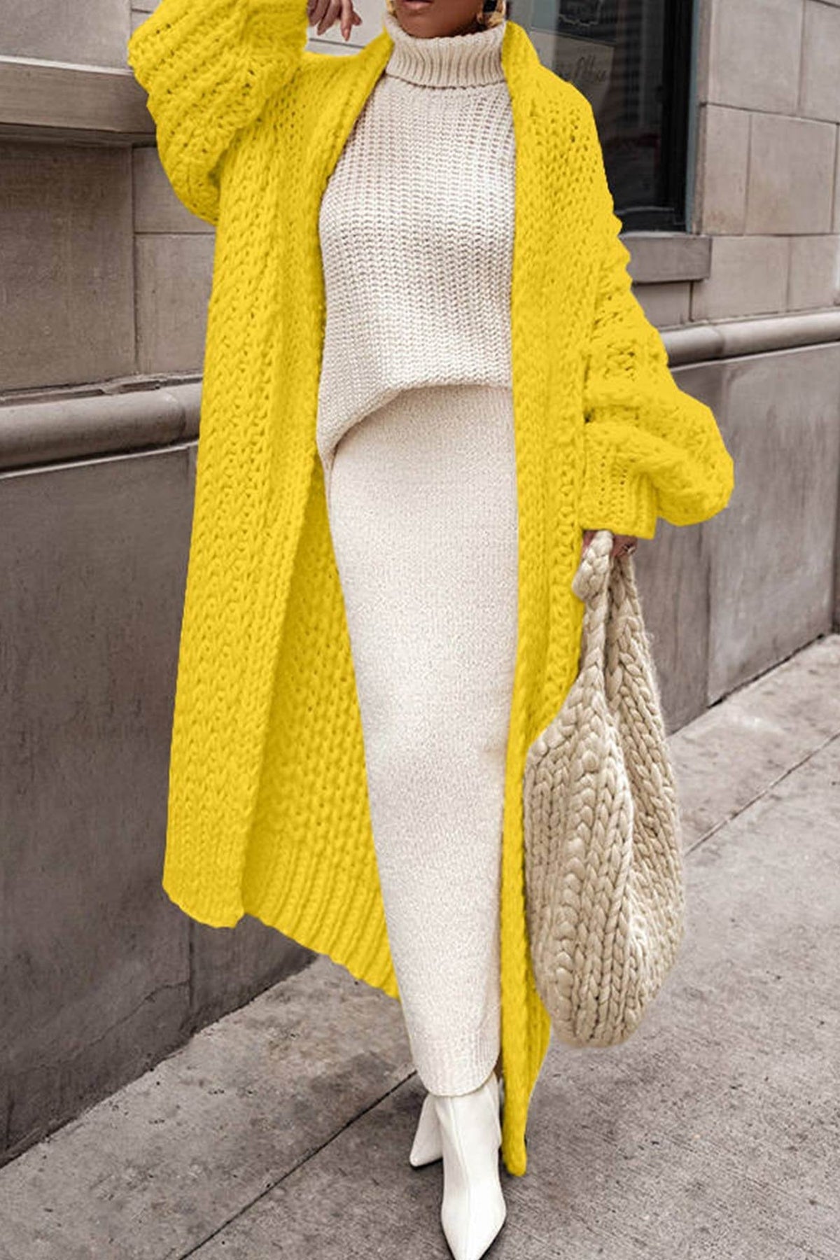 Women's Open-Front Chunky Longline Knit Cardigan