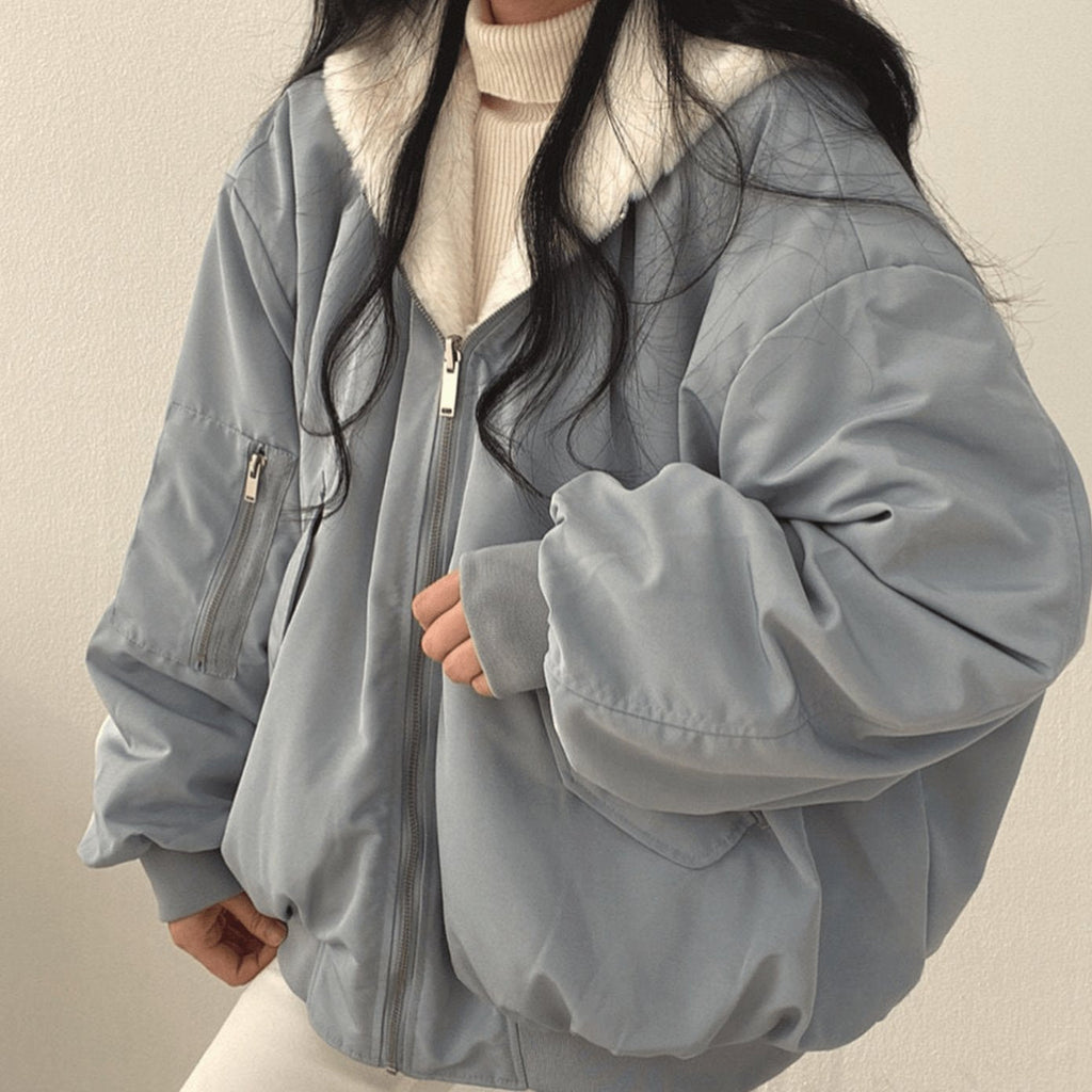 Women's Oversized Fleece-Lined Zip-Through Winter Coat
