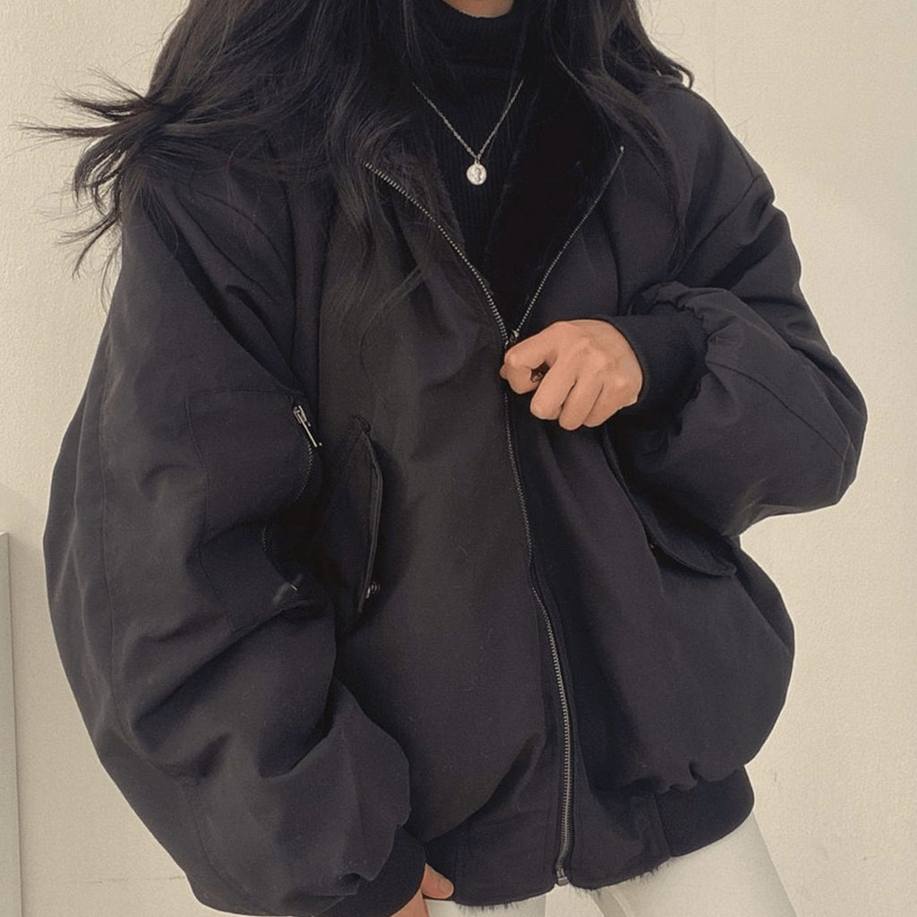 Women's Oversized Fleece-Lined Zip-Through Winter Coat