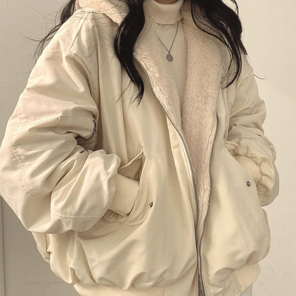 Women's Oversized Fleece-Lined Zip-Through Winter Coat