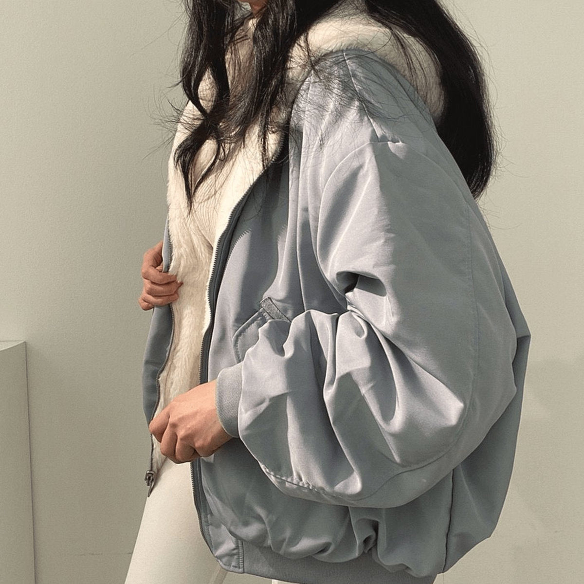 Women's Oversized Fleece-Lined Zip-Through Winter Coat