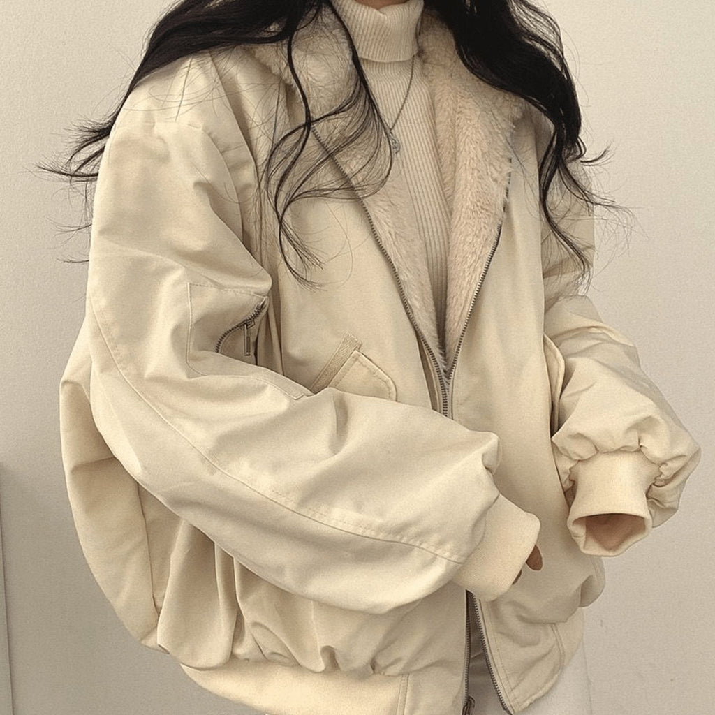 Women's Oversized Fleece-Lined Zip-Through Winter Coat