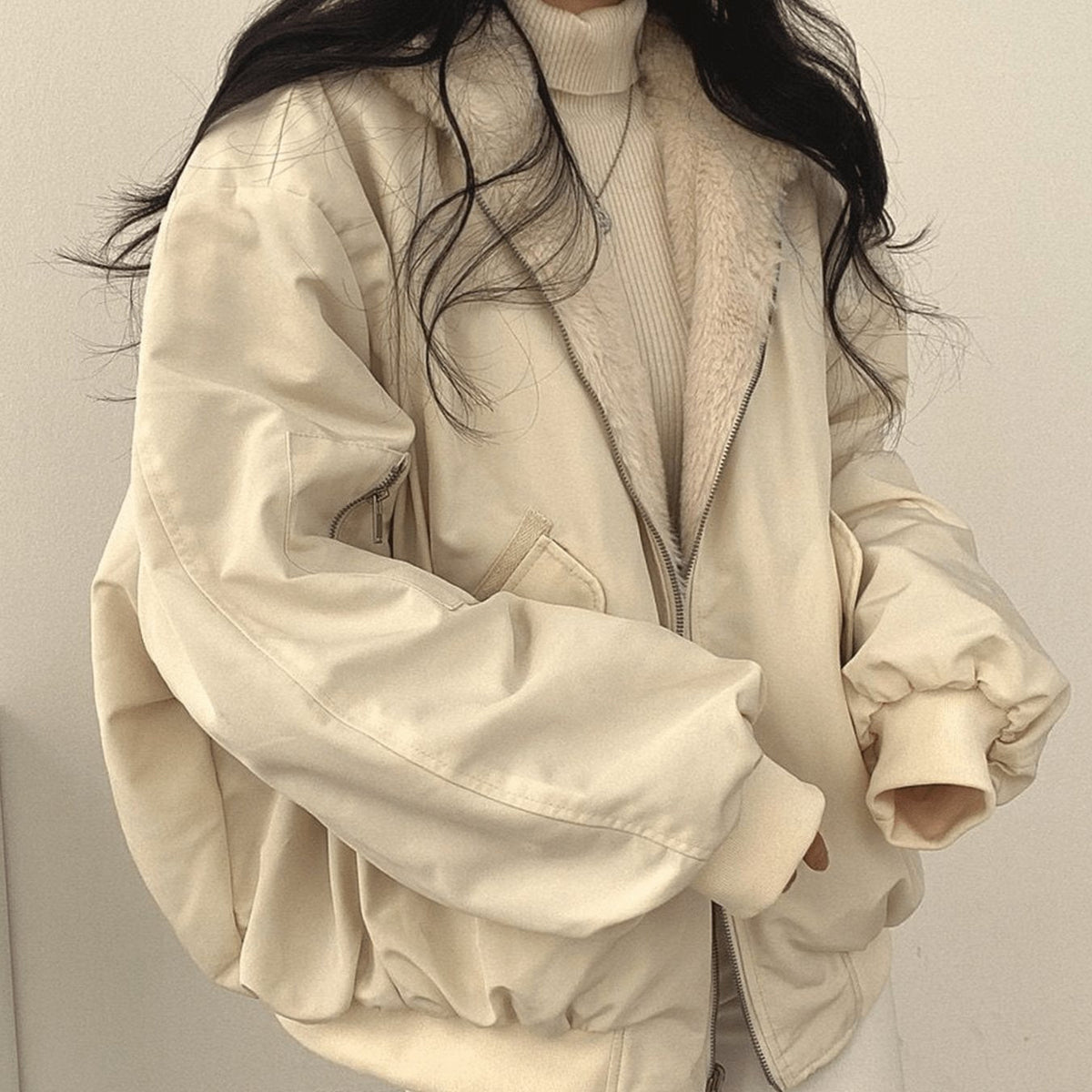 Women's Oversized Fleece-Lined Zip-Through Winter Coat