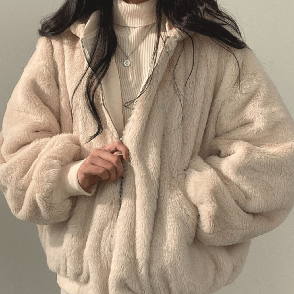 Women's Oversized Fleece-Lined Zip-Through Winter Coat