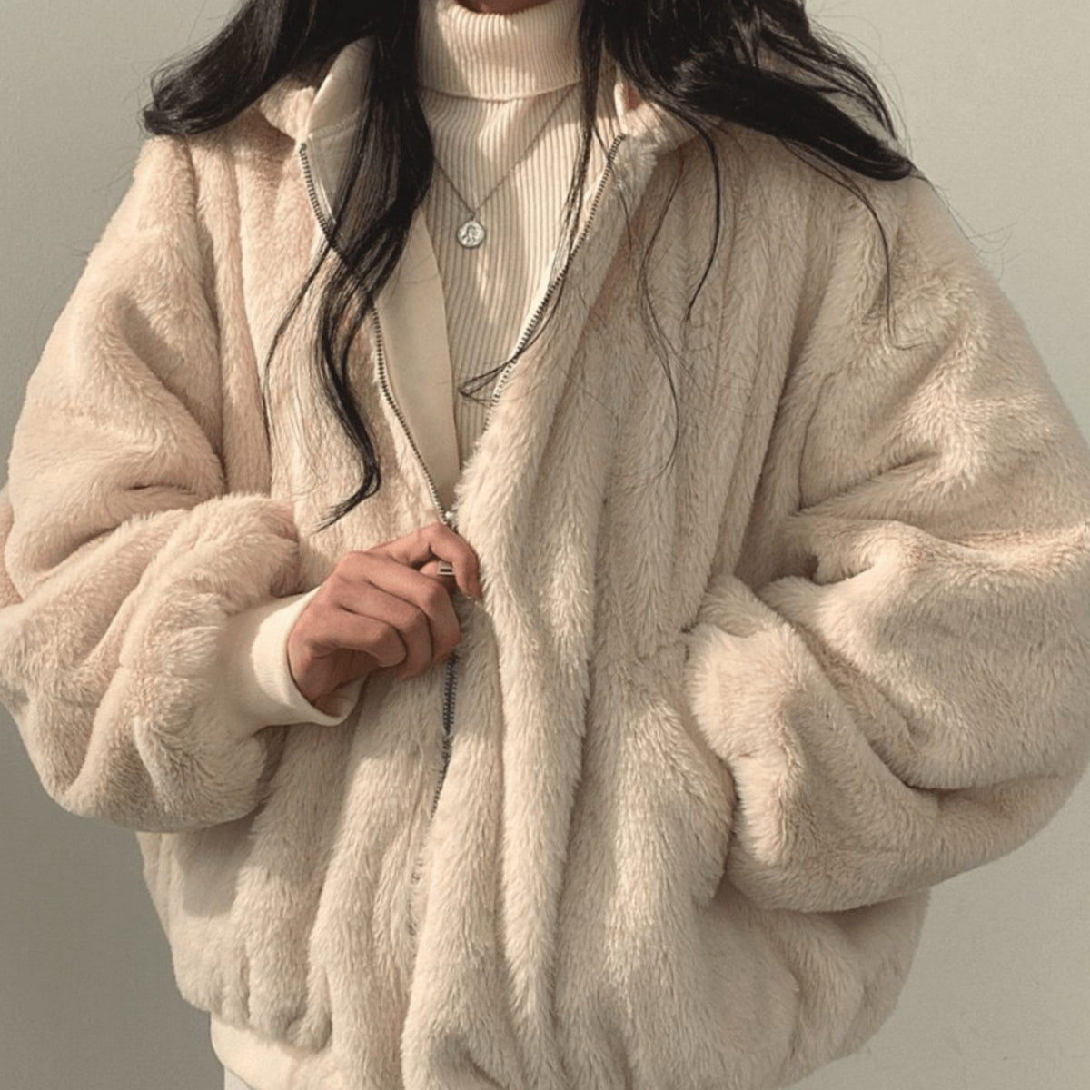Women's Oversized Fleece-Lined Zip-Through Winter Coat
